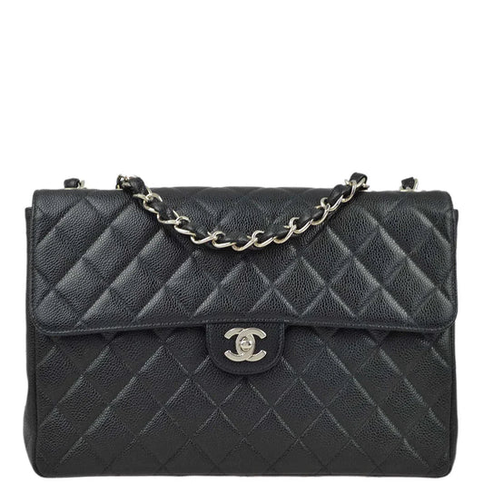 Chanel 2000-2001 Black Caviar Jumbo Classic Flap Shoulder Bag