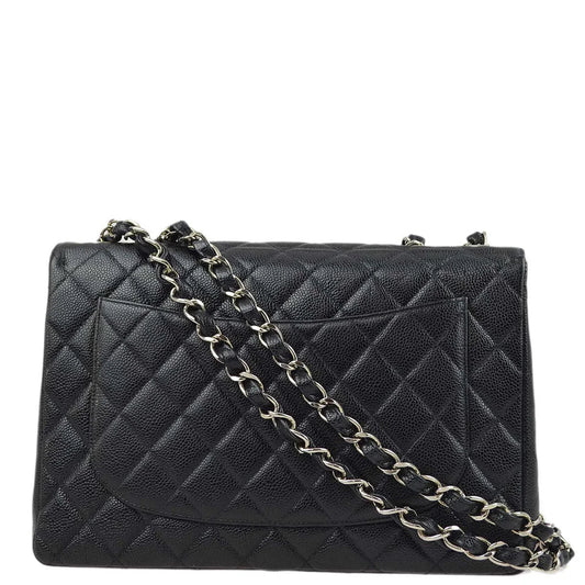 Chanel 2000-2001 Black Caviar Jumbo Classic Flap Shoulder Bag
