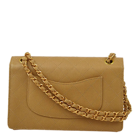 Chanel 1997-1999 Beige Caviar Classic Single Flap Shoulder Bag