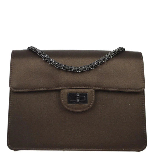 Chanel 1997-1999 Brown Satin Mademoiselle Lock Shoulder Bag