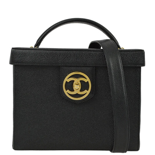 Chanel 1994-1996 Black Caviar Vanity 2way Shoulder Handbag