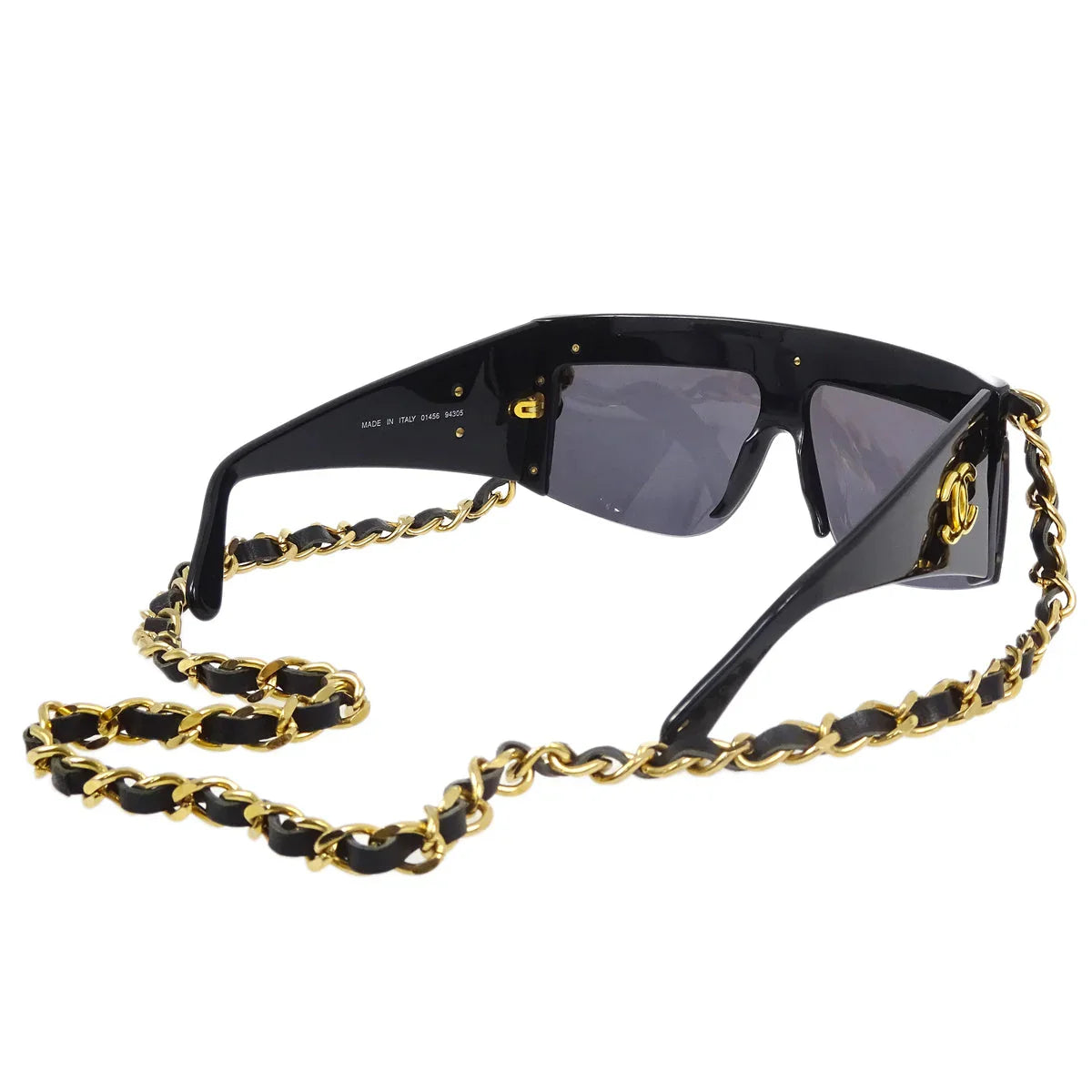 Chanel Chain Sunglasses Eyewear Black Small Good