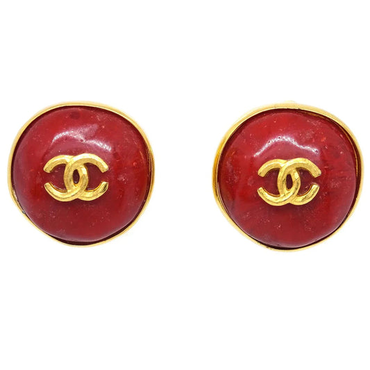 Chanel Red Button Earrings Clip-On 98P