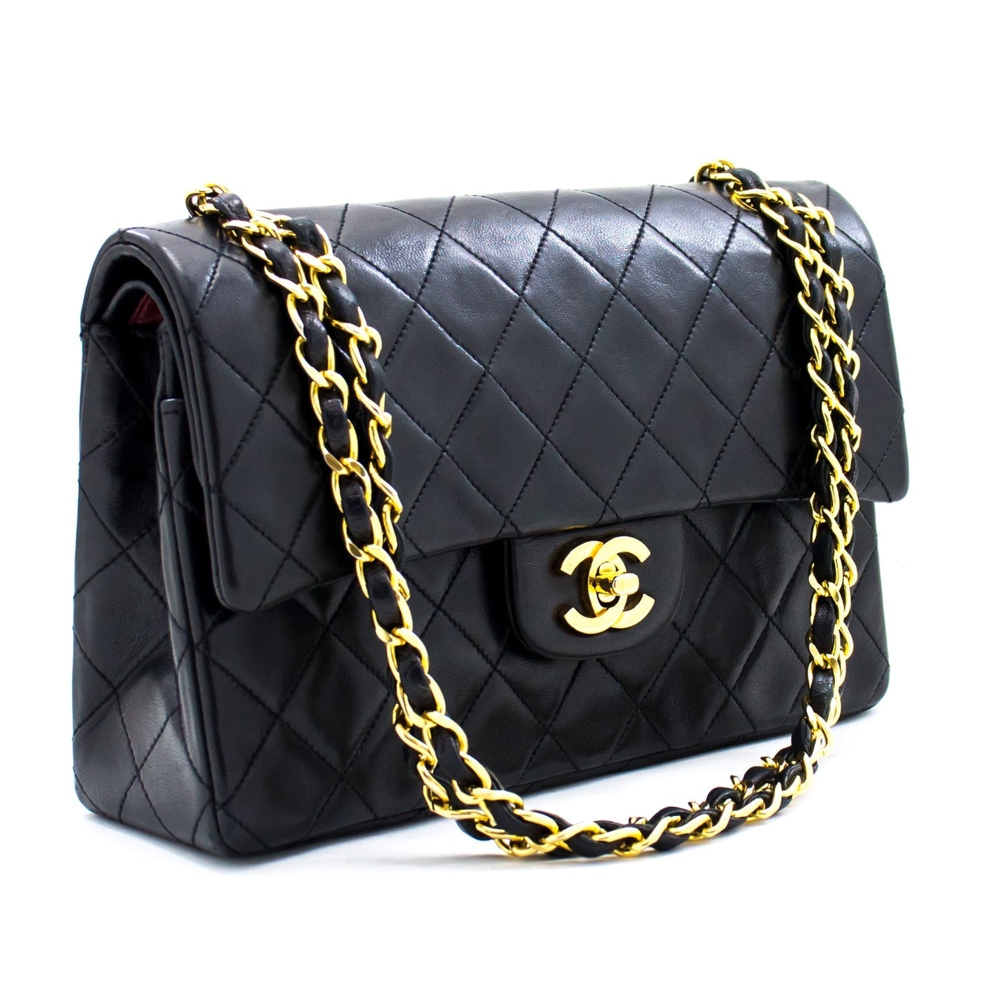 CHANEL 2.55 Double Flap Small Chain Shoulder Bag Black Lambskin h21