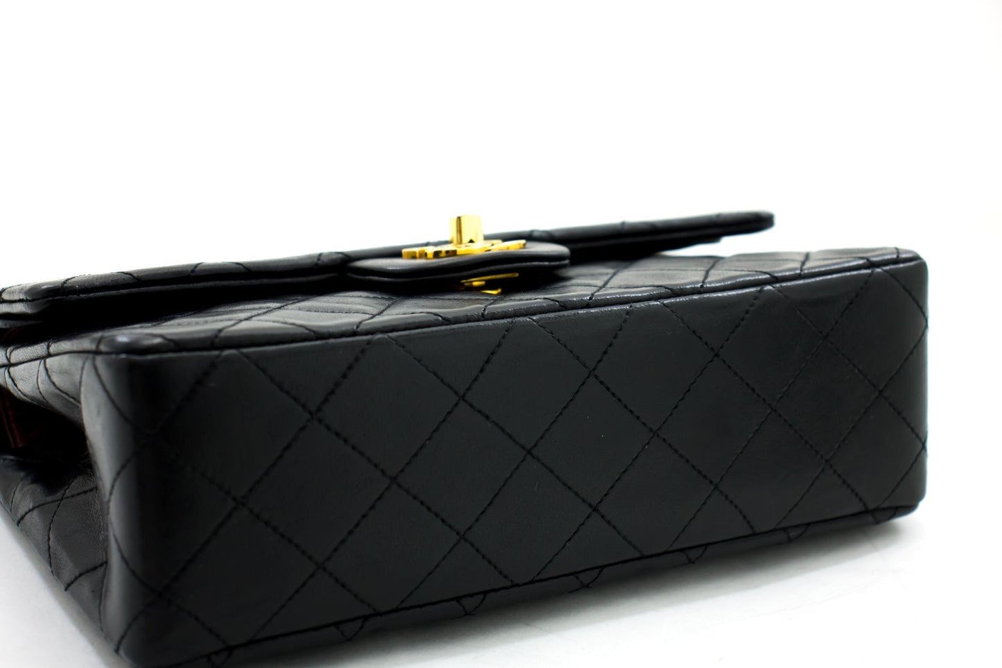 CHANEL 2.55 Double Flap Small Chain Shoulder Bag Black Lambskin h21