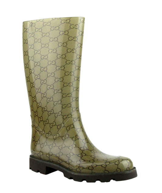 Gucci Women's Guccissima Pattern Light Brown Rubber Rain Boots 248516 8367