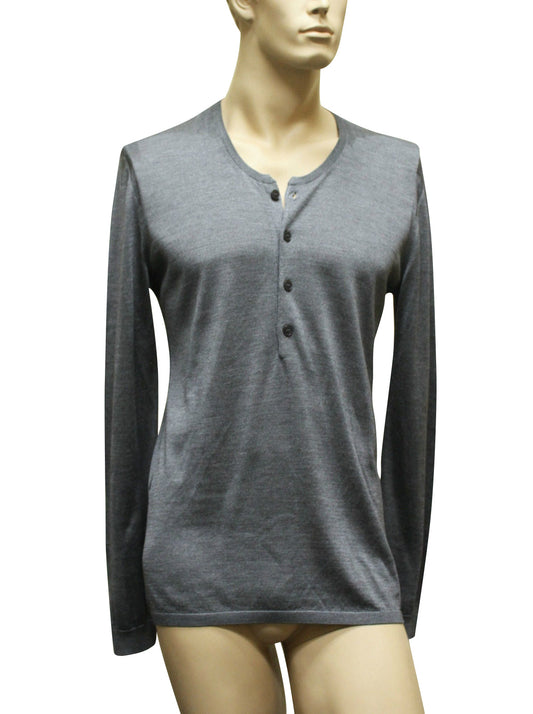 Gucci Men's Top Buttoned Gray Silk Sweater