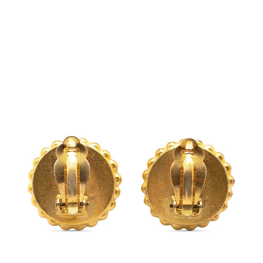 Gold Chanel Gold Plated Acrylic CC Button Clip On Earrings