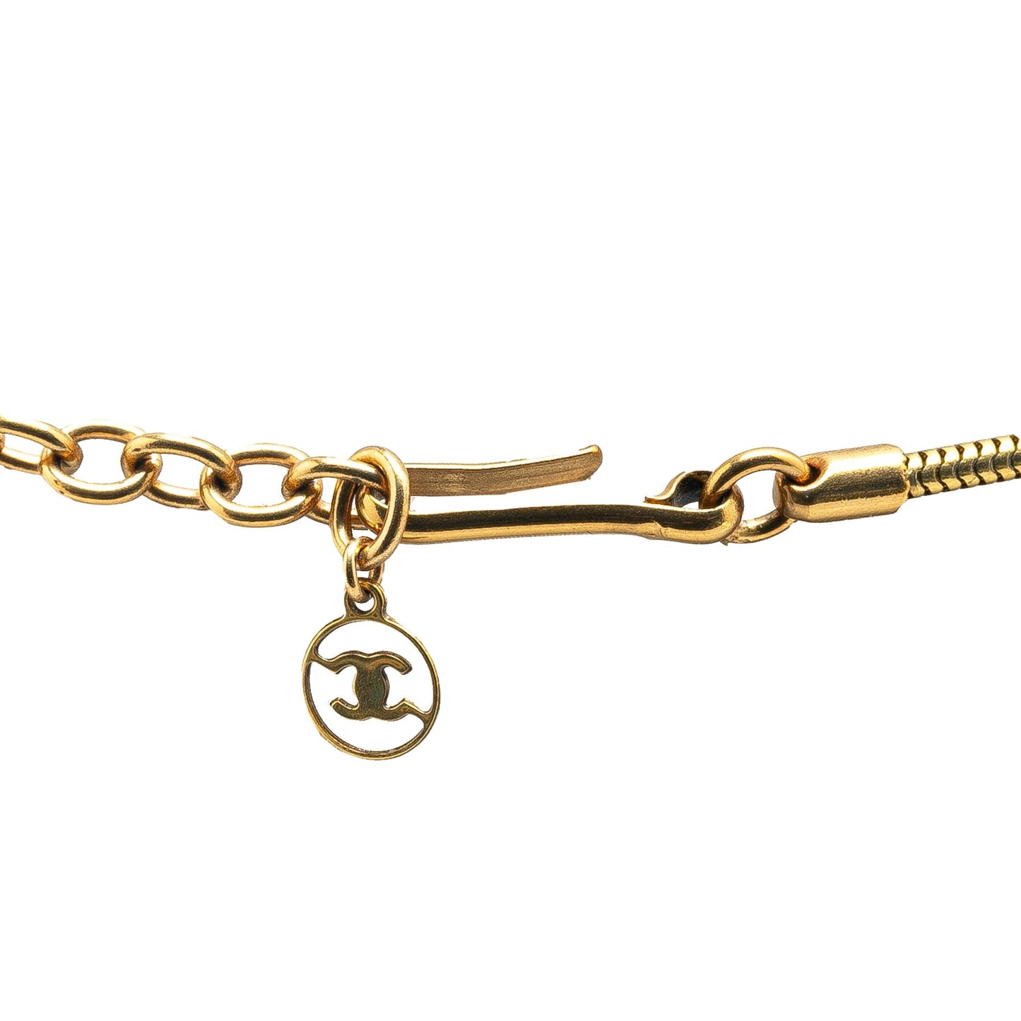 Black Chanel Enamel Round Pendant Long Necklace