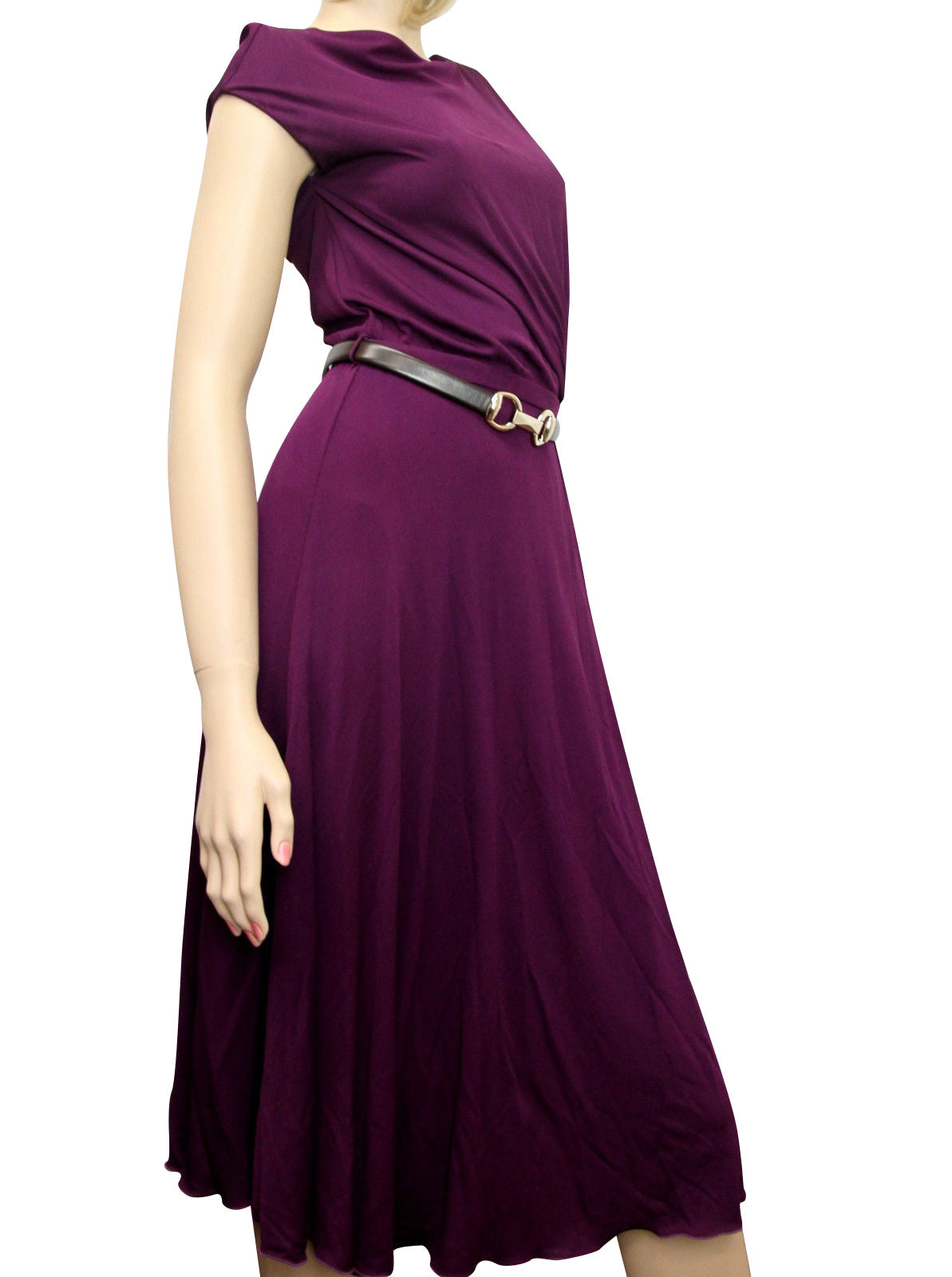 Gucci Women's Purple Rayon Runway Dress with Leather Belt