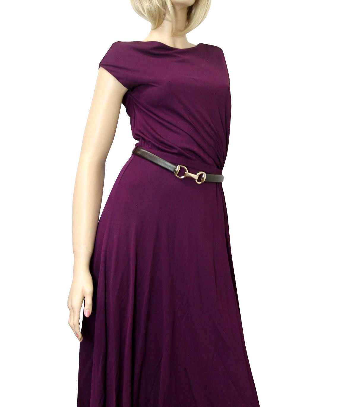 Gucci Women's Purple Rayon Runway Dress with Leather Belt