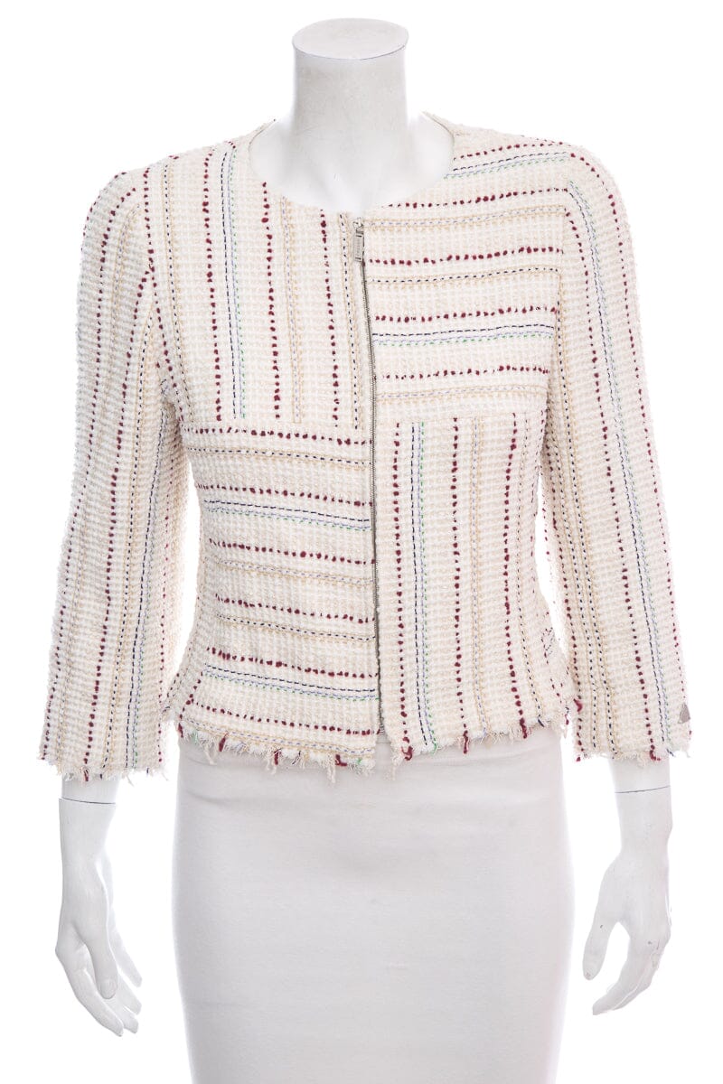 Chanel 2000 Cream & Red Tweed Zip Up Jacket SZ 38
