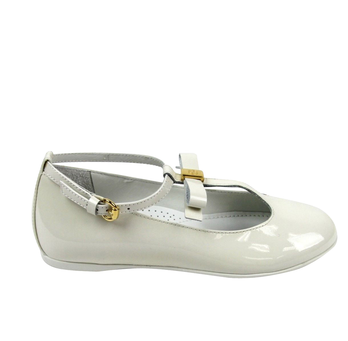 Gucci Kids White Patent Leather Ballet Flat With Bow 285312 285313