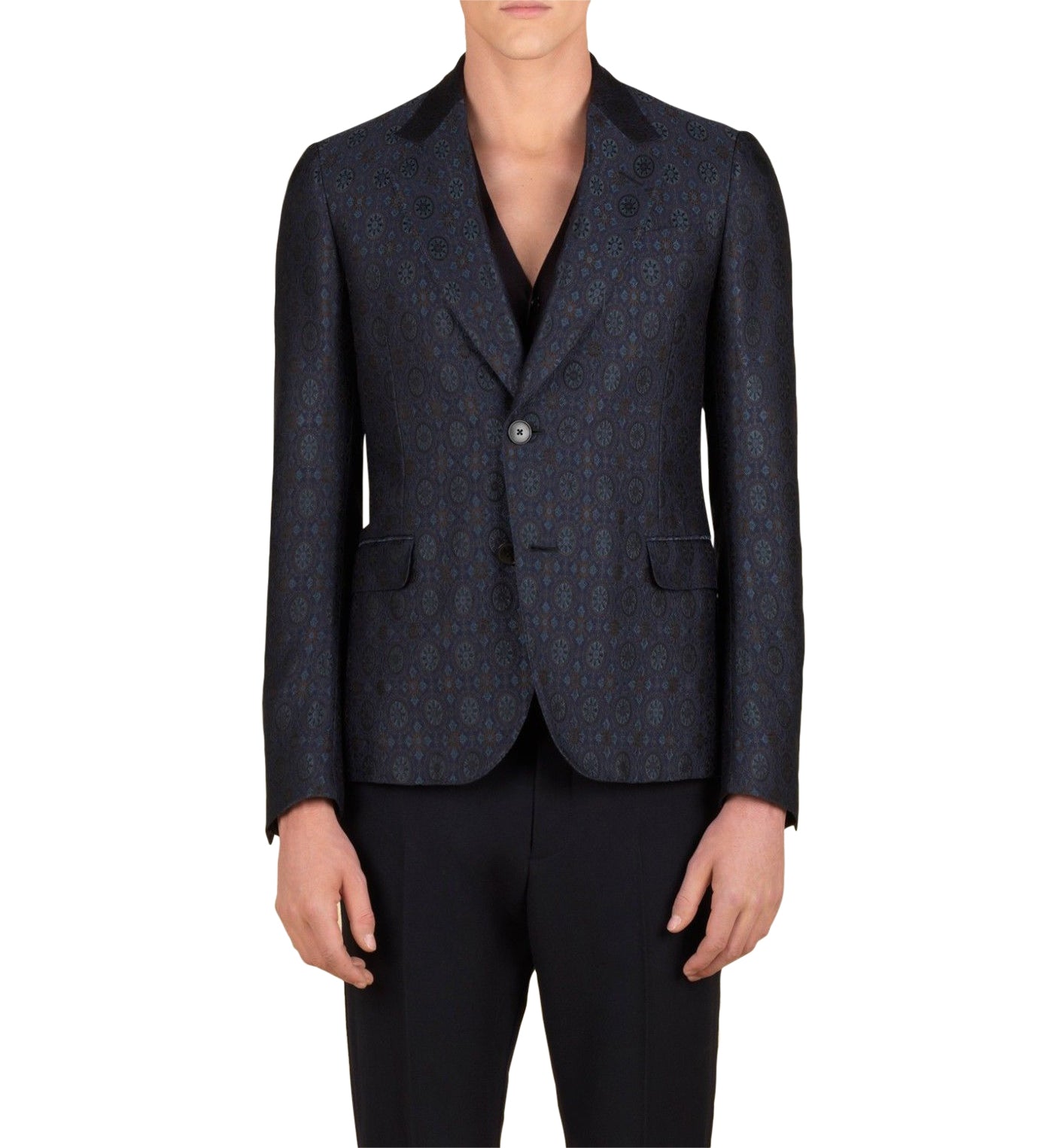 Gucci Men's Blue Floral Rose Window Jacquard Dandy Jacket