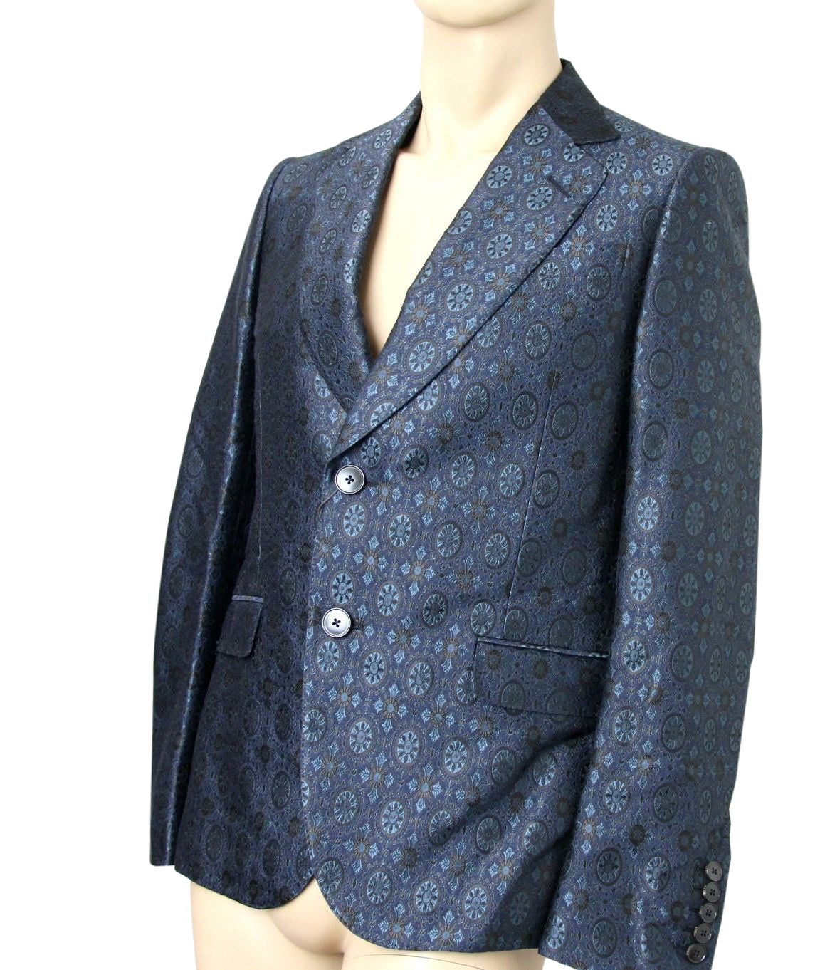 Gucci Men's Blue Floral Rose Window Jacquard Dandy Jacket