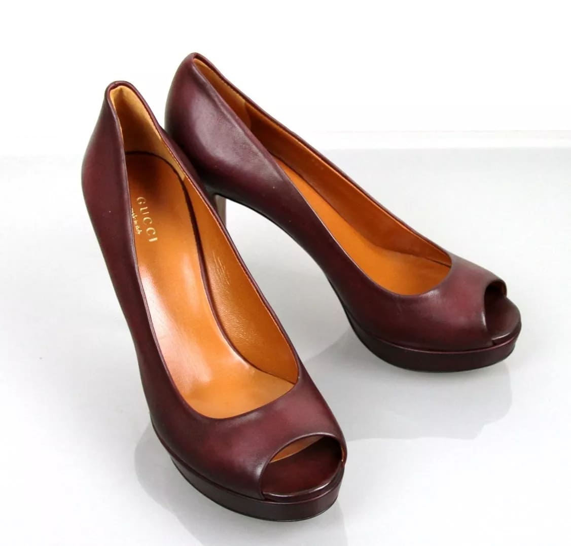 New  GUCCI Betty Open-Toe Platform Pump SHOES Plum 8.5
