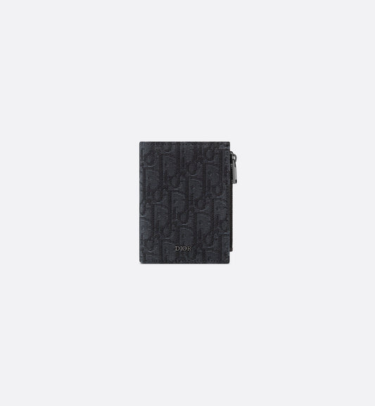 Vertical Compact Card Holder • Black Dior Oblique Jacquard