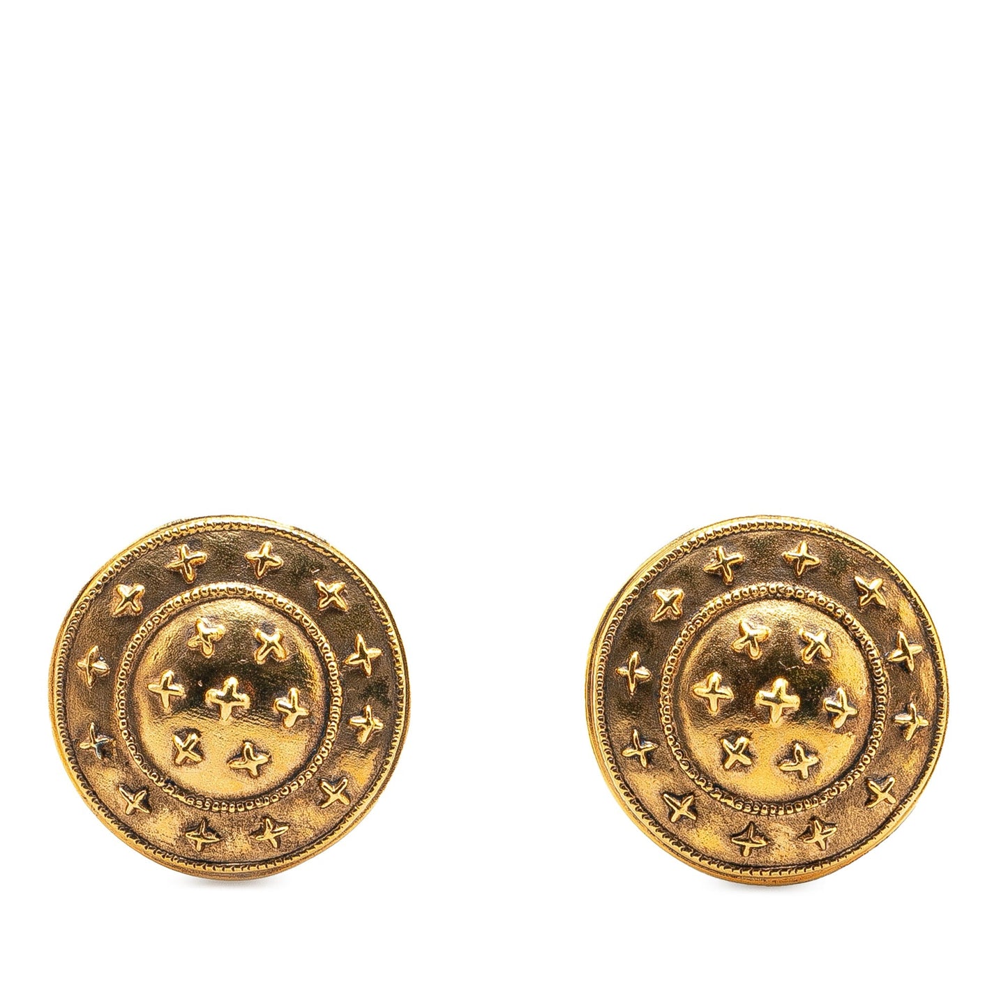 Gold Chanel Gold Plated Stars Round Clip on Earrings