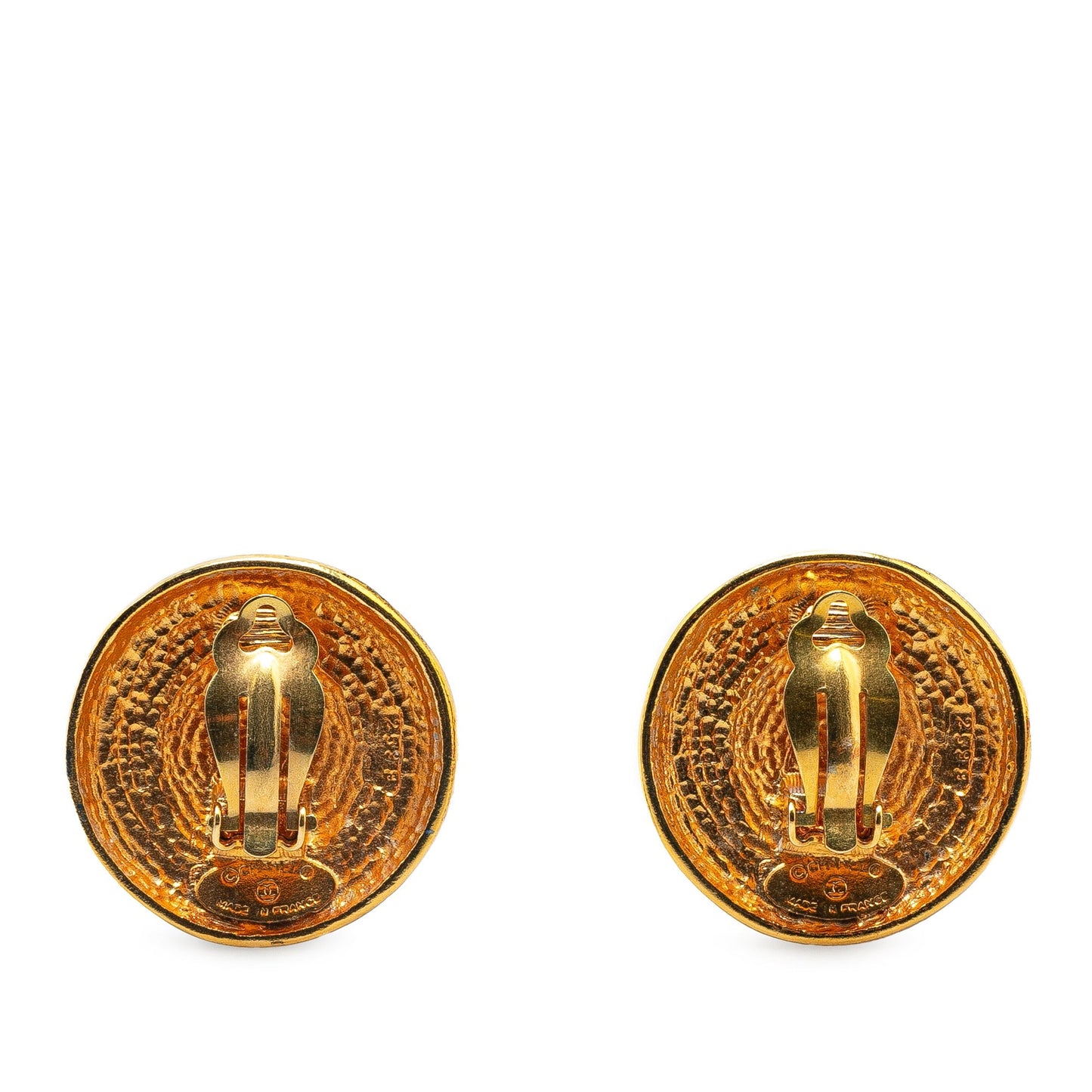 Gold Chanel Gold Plated Stars Round Clip on Earrings