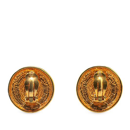 Gold Chanel Gold Plated Stars Round Clip on Earrings