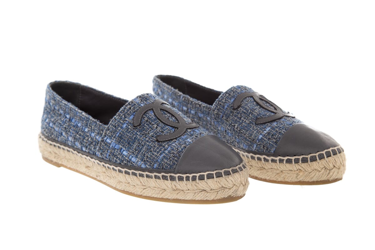 Chanel Blue Wool Cap Toe Espadrille SZ 37