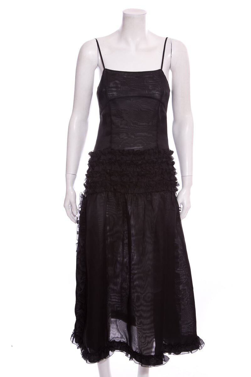 Chanel Black Ruffle Organza  Dress SZ 38