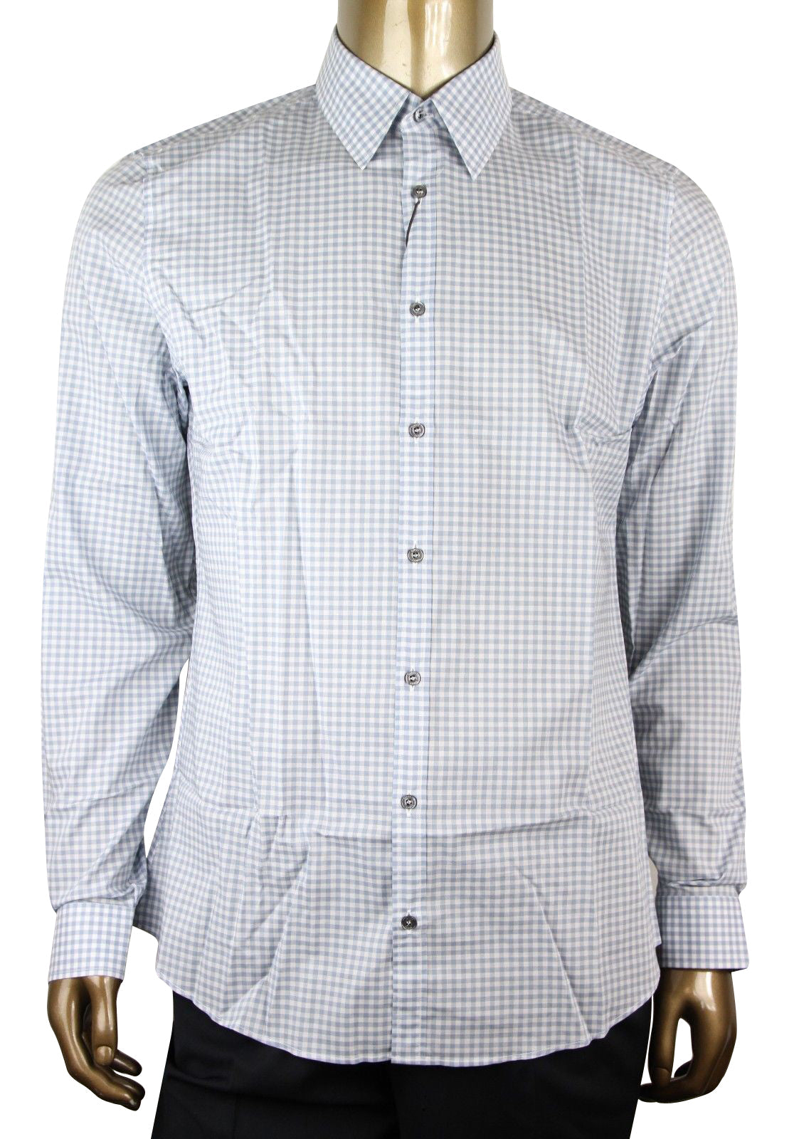 Gucci Men's Blue Topaz / White Cotton Vichy Checkered Slim Shirt