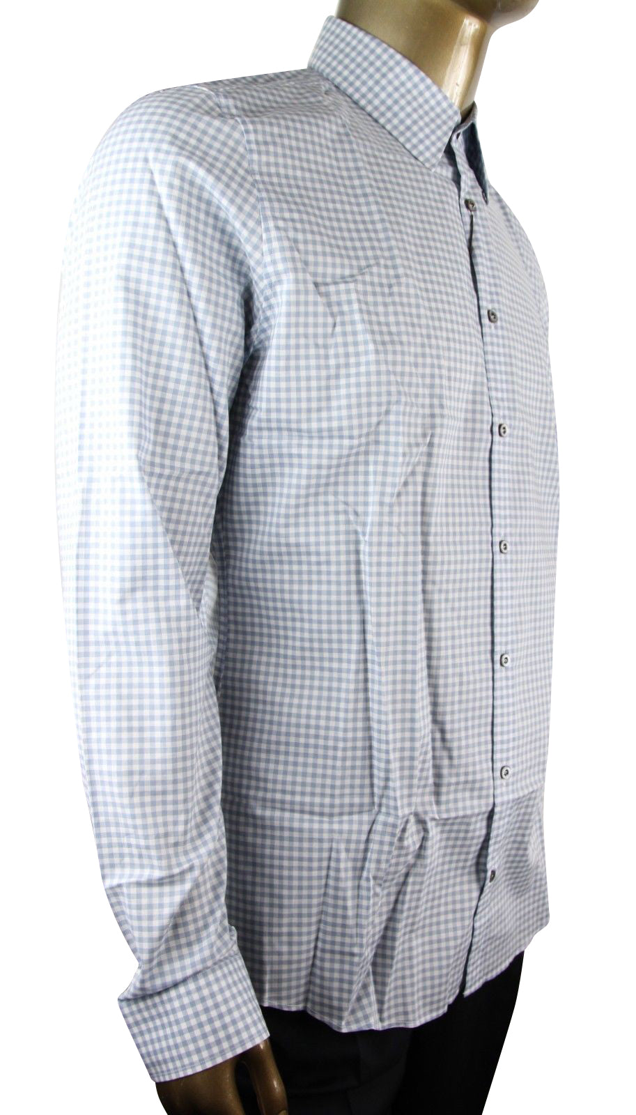Gucci Men's Blue Topaz / White Cotton Vichy Checkered Slim Shirt