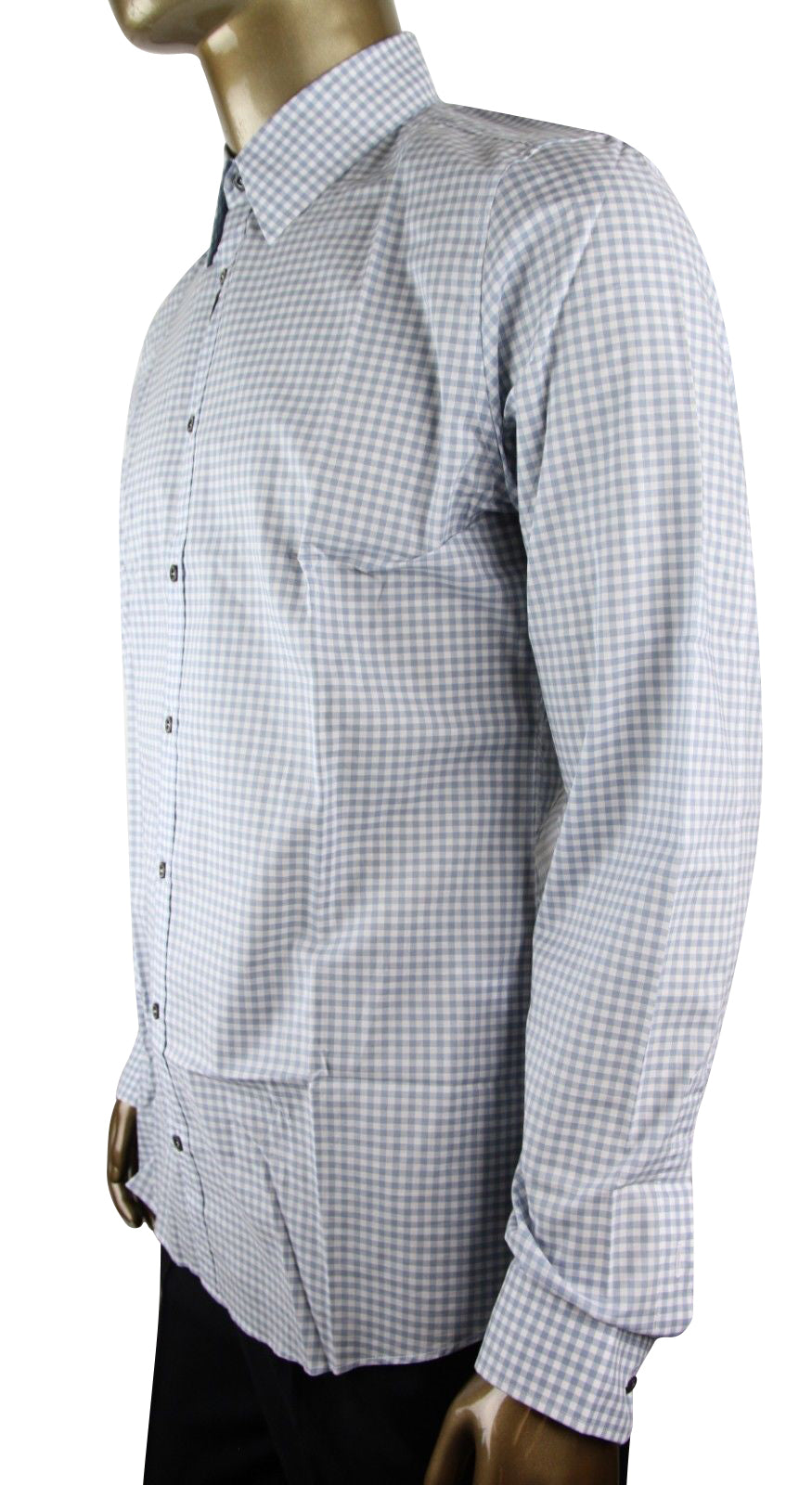 Gucci Men's Blue Topaz / White Cotton Vichy Checkered Slim Shirt
