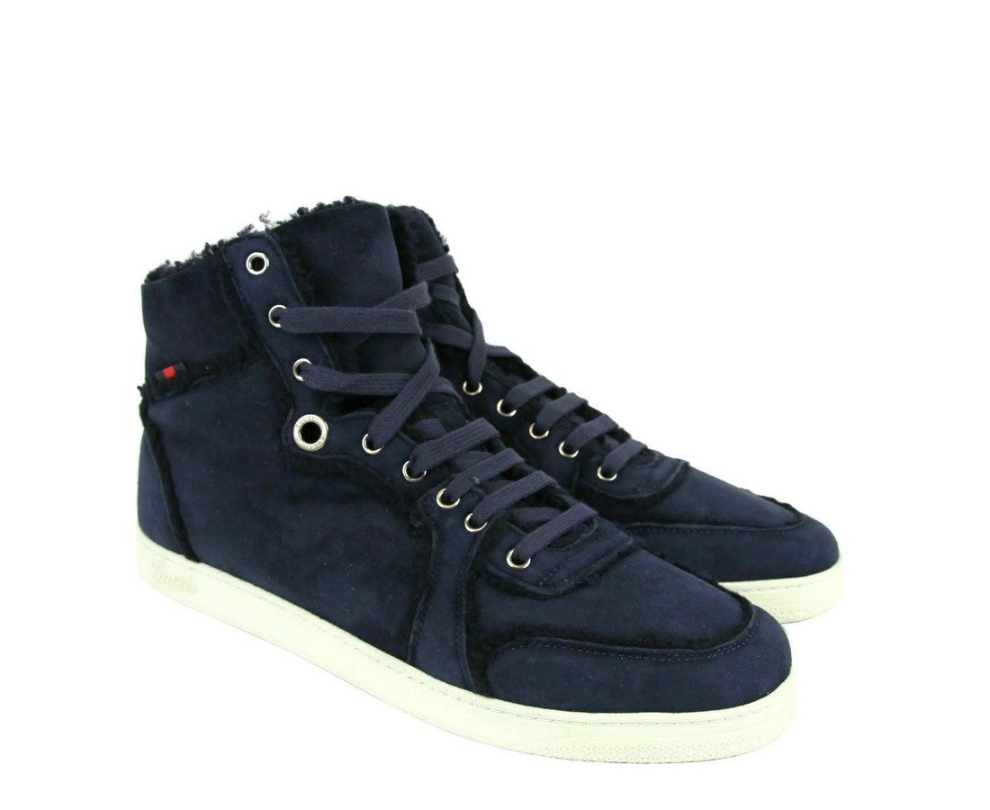 Gucci Men's Navy Shearling High-Top Sneaker