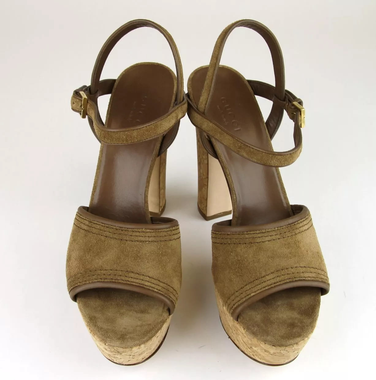 New  Gucci Danielle Suede Cork Platform Sandal, 38.5/8.5
