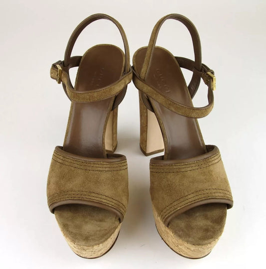 New  Gucci Danielle Suede Cork Platform Sandal, 38.5/8.5