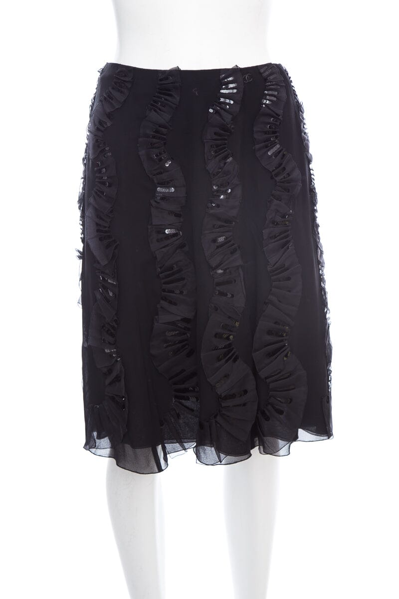 Chanel Black Ruffle Detail Skirt SZ 40