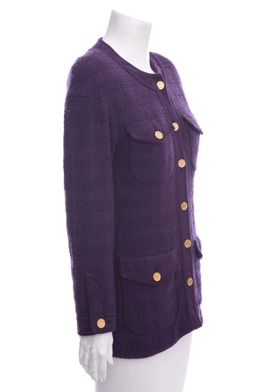 Chanel Boutique Purple Tweed Button Up Jacket SZ 40