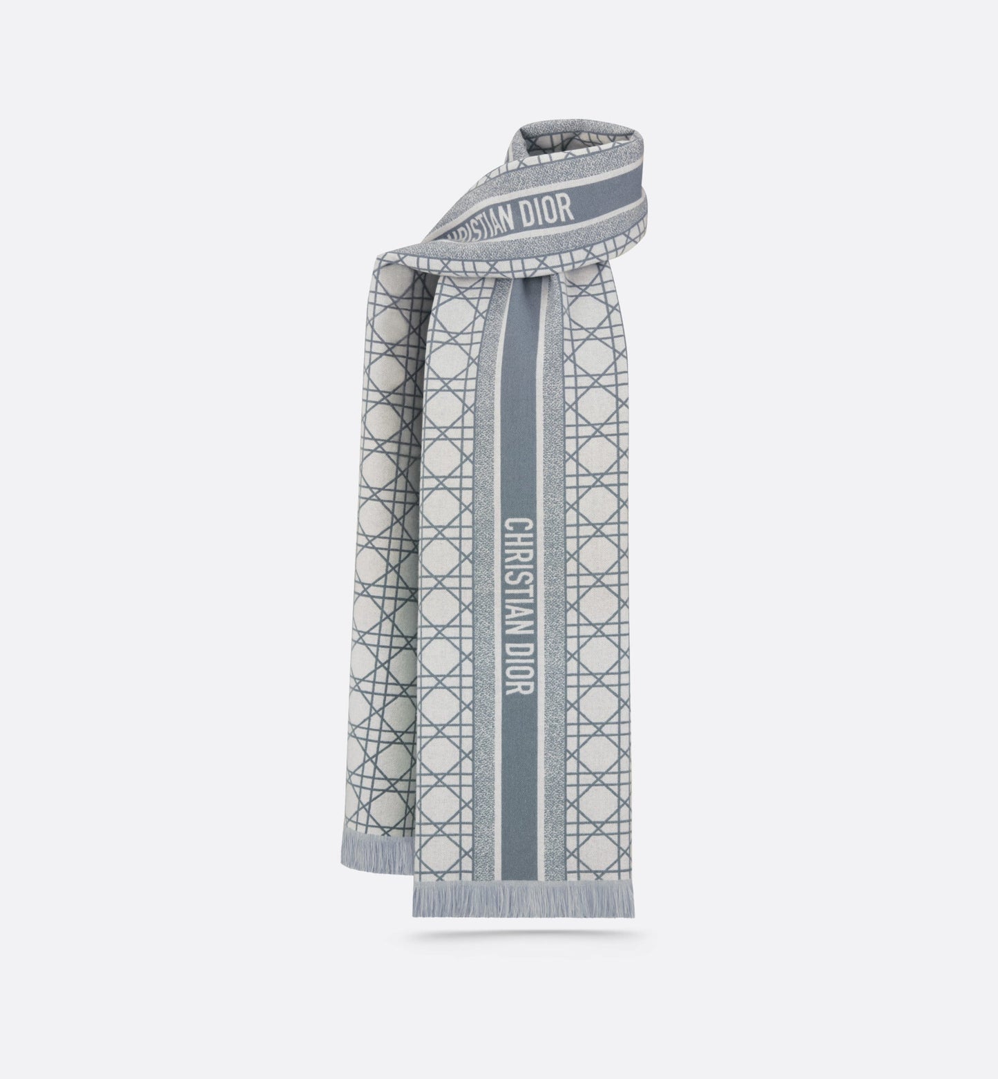 Dior Cannage Scarf • Light Blue and White Cashmere and Virgin Wool