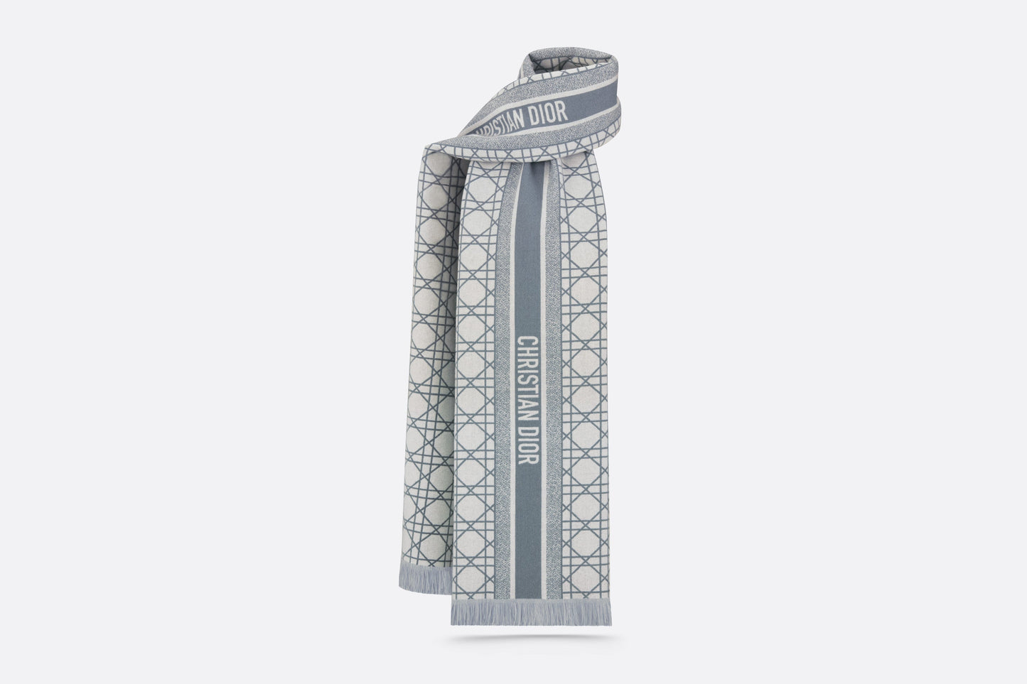 Dior Cannage Scarf • Light Blue and White Cashmere and Virgin Wool