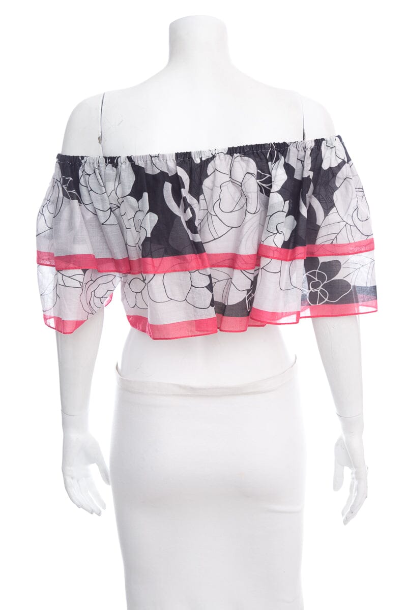 Chanel Black & White Off Shoulder Blouse SZ 38