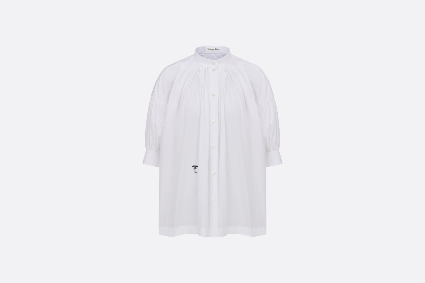 Three-Quarter Sleeve Pleated Blouse  • White Cotton Poplin