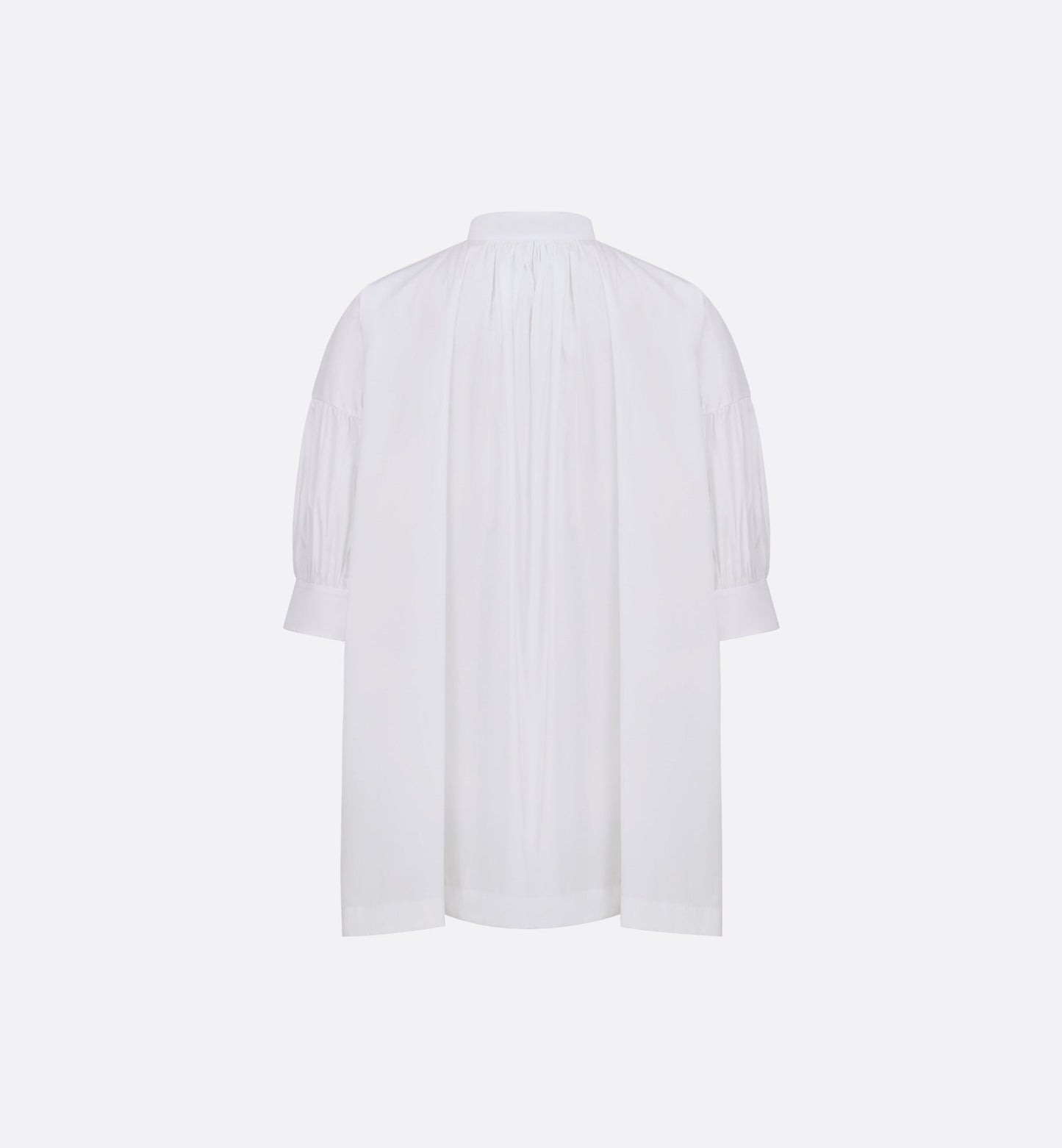 Three-Quarter Sleeve Pleated Blouse  • White Cotton Poplin