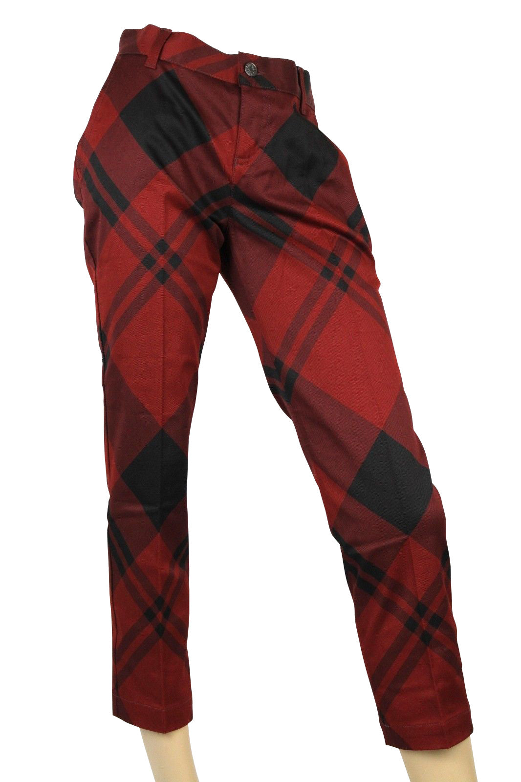 Gucci Women's Check Print Holiday Red / Black Cotton Elastane Capri Pants