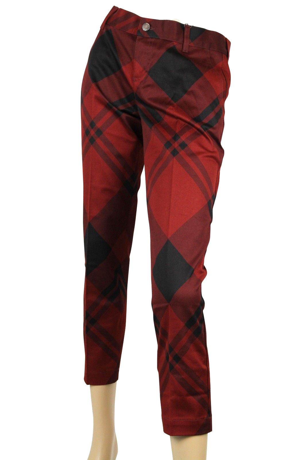 Gucci Women's Check Print Holiday Red / Black Cotton Elastane Capri Pants