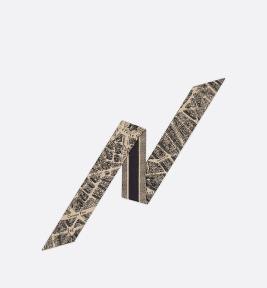 Plan de Paris Mitzah Scarf • Beige and Black Silk Twill