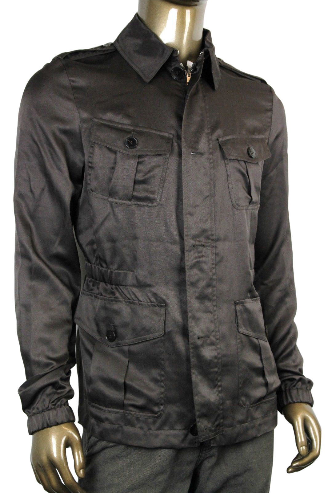 Gucci Men's Windbreak Blouse Brown Silk Jacket