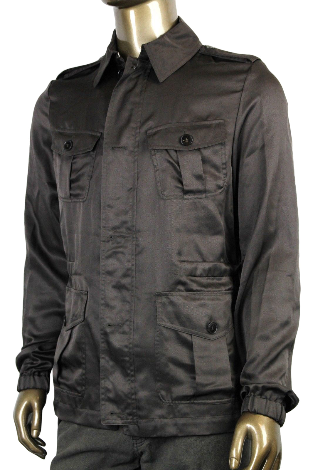 Gucci Men's Windbreak Blouse Brown Silk Jacket