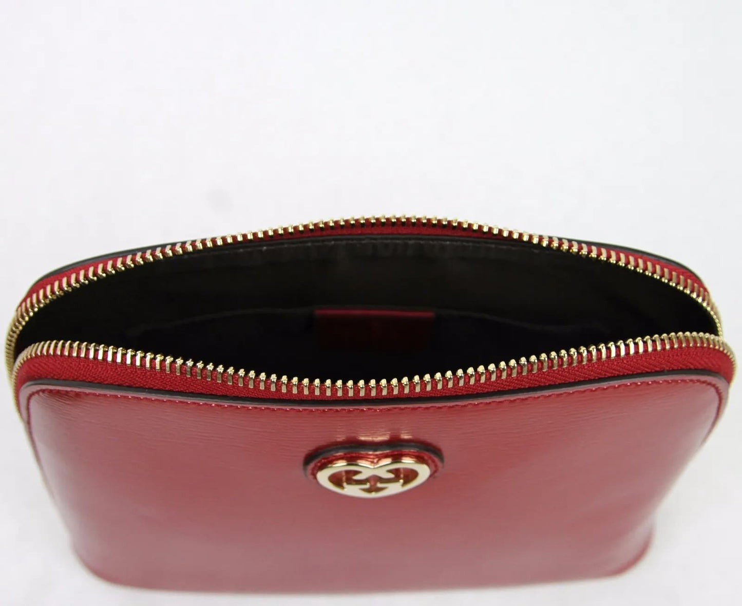 New Gucci Women's Red Shiny Leather Cosmetic Case w/Interlocking G