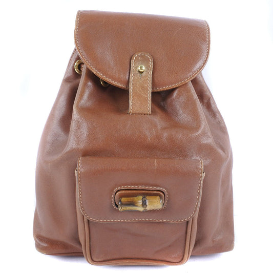 Gucci Bamboo Brown Pony-Style Calfskin Backpack Bag ()