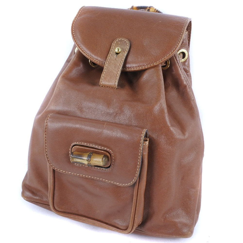 Gucci Bamboo Brown Pony-Style Calfskin Backpack Bag ()