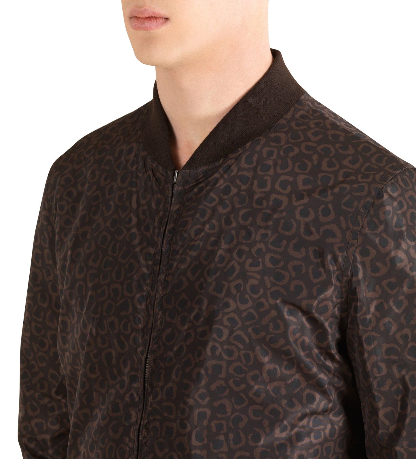 Gucci Men's Bomber Brown Polyamide Leopard Print Jacket