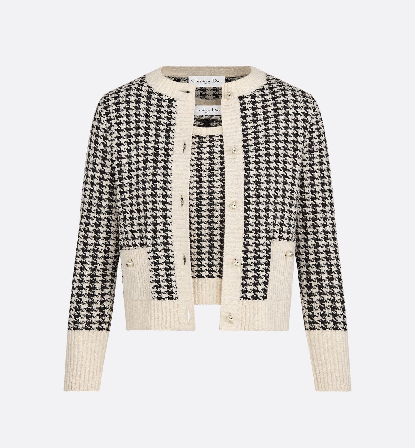 Twin-Set • Black and White Houndstooth Technical Cotton Knit