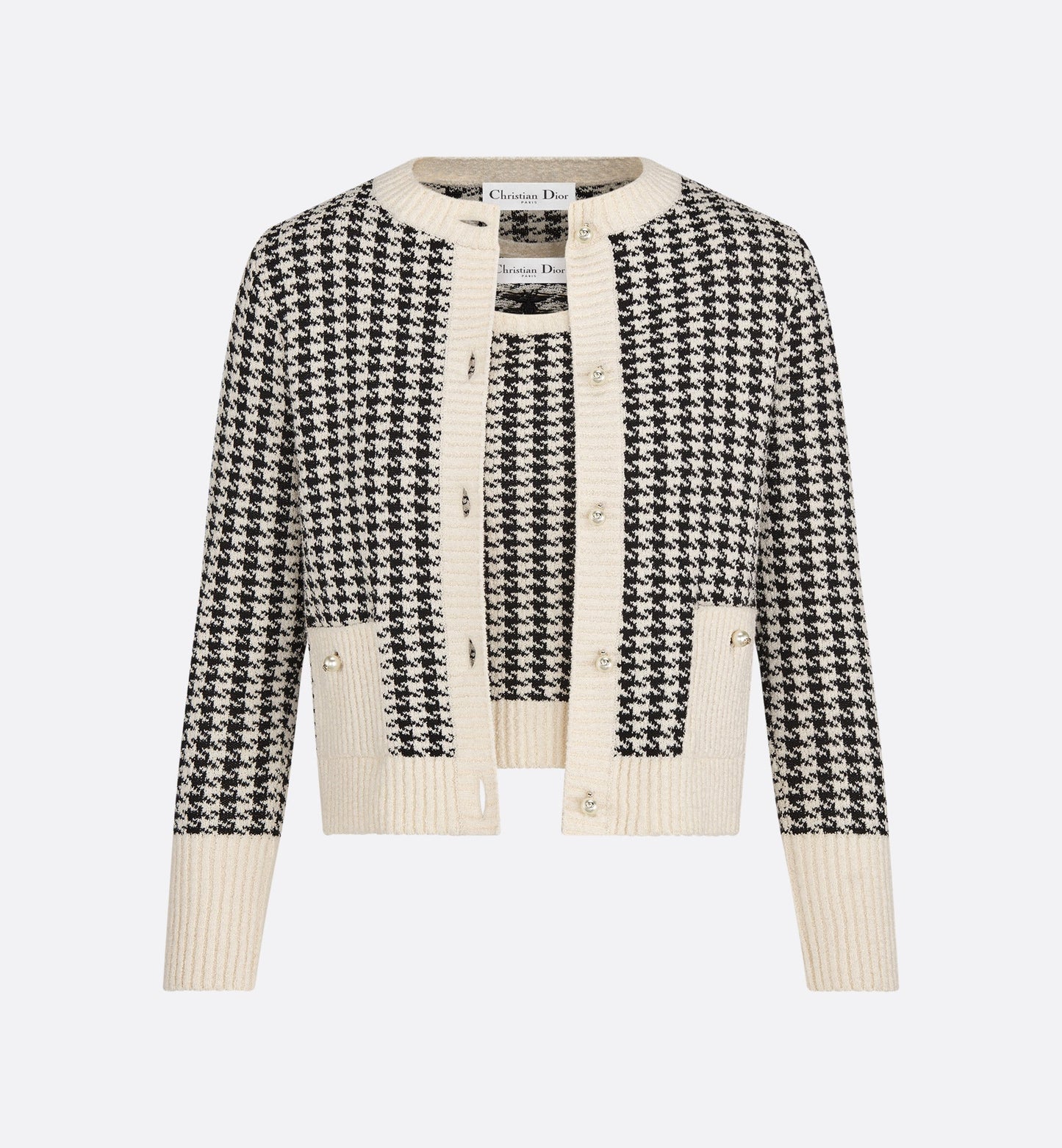Twin-Set • Black and White Houndstooth Technical Cotton Knit